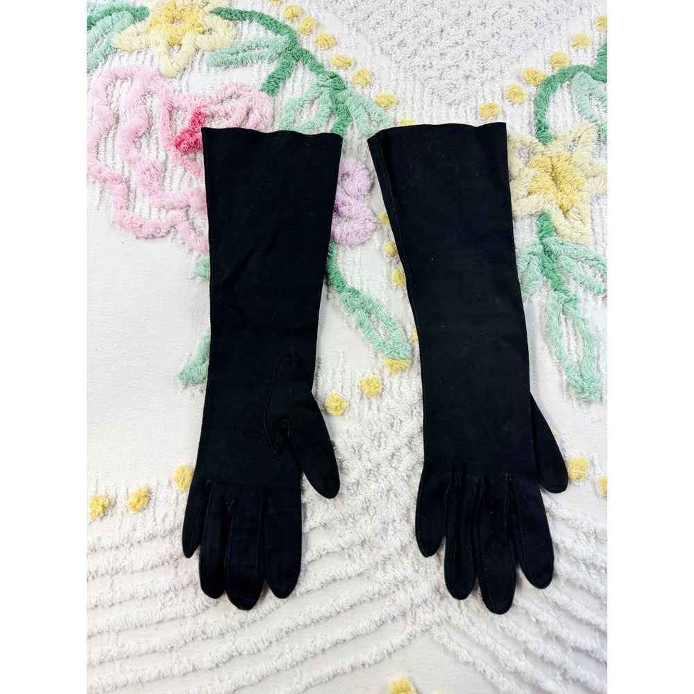 Balta Vintage Black Cotton Mid‎ Length Opera Gloves Size 7 Formal Evening 9533